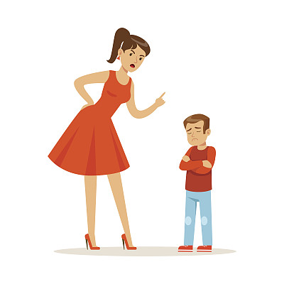 母character责骂她心烦意乱的儿子vector插图图片下载