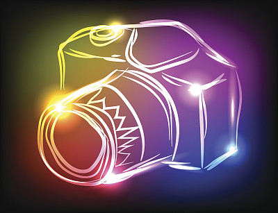 彩色照相机与霓虹灯在黑色图片下载