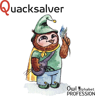 字母专业猫头鹰字母Q -庸医字符矢量水彩。图片下载