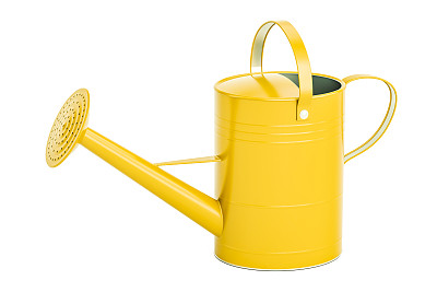 黄色喷壶，3D渲染孤立在白色背景图片下载