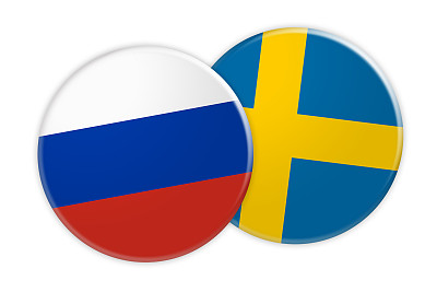 新闻概念:俄罗斯国旗按钮瑞典国旗按钮，3d插图在白色的背景图片下载