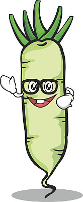 极客脸白萝卜卡通人物矢量插画图片下载