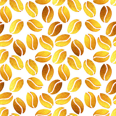 无缝图案与珍珠金咖啡豆在白色的背景图片下载