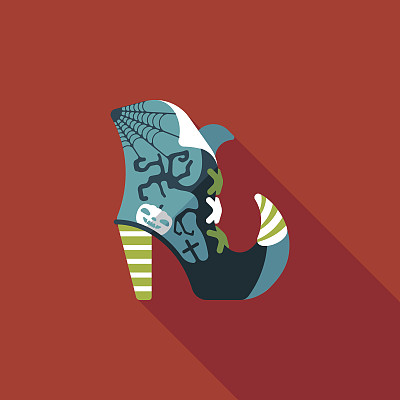 万圣节靴子平底图标与长影子，eps10图片下载