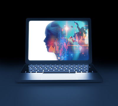 在笔记本电脑屏幕上的虚拟人体轮廓的3d渲染图片下载