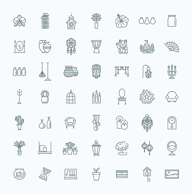 家居装饰，矢量细线图标图片下载