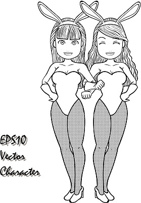 女人挽着胳膊穿着性感的兔子服装线条艺术图片下载