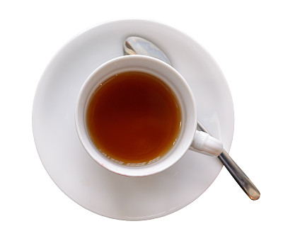 顶视图一杯热茶孤立的白色背景与剪切路径图片下载
