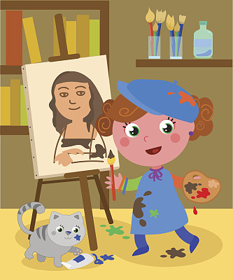 年轻画家工作室矢量图片下载