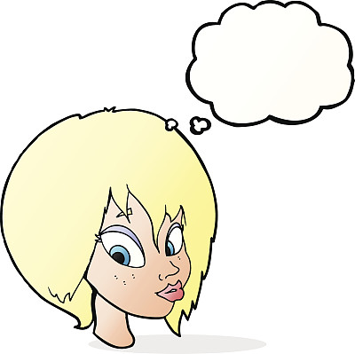 卡通美女的脸撅着嘴，带着思想泡泡图片下载