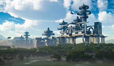 未来城市概念的航拍景色素材图片