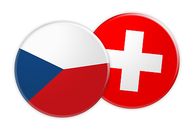 新闻概念:捷克共和国国旗按钮瑞士国旗按钮，白色背景上的3d插图图片下载