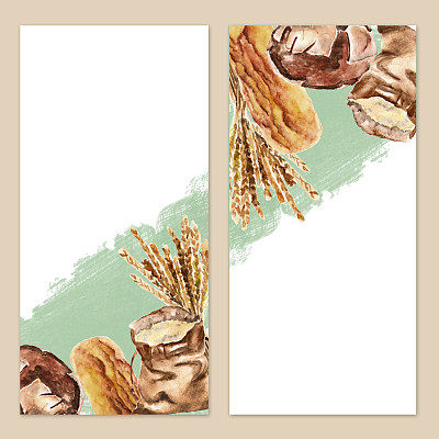 水彩背景和面包，面粉，小麦图片下载