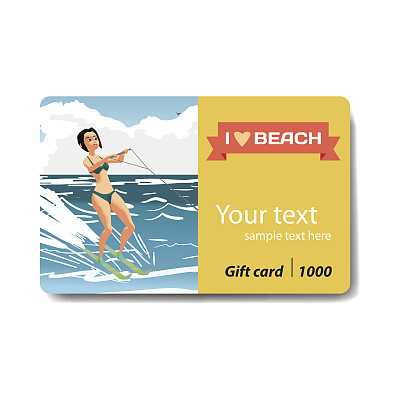 穿着比基尼的漂亮女孩滑水。打折礼品卡图片下载