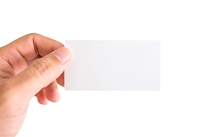 男人手中的商业纸孤立在白色背景上，剪裁路径。图片下载