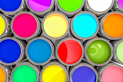 3D渲染彩色涂料罐从顶部图片下载