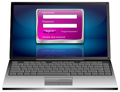 笔记本电脑与登录屏幕- 3D插图图片下载