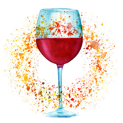 秋酒，水彩画用金色的颜料泼洒图片下载