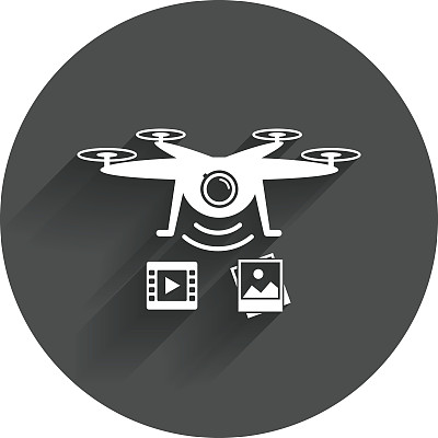 无人驾驶飞机图标。带摄像机的四轴飞行器。图片下载