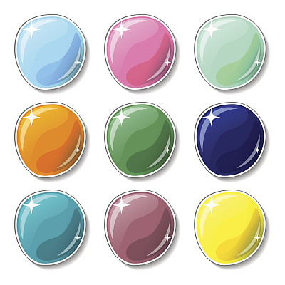 夏季彩色按钮与玻璃表面效果。空白矢量按钮设置为网页设计或游戏图形。图片下载
