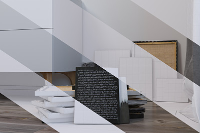 现代风格的卧室室内设计的3d渲染。图片下载