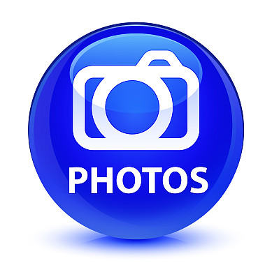 照片(相机图标)玻璃蓝色的圆形按钮图片下载