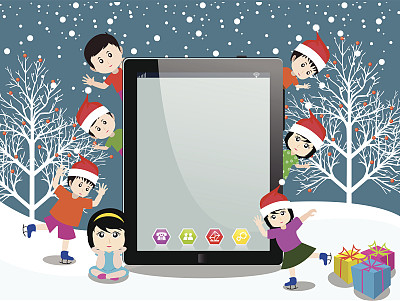 祝快乐的孩子们和平板圣诞快乐图片下载