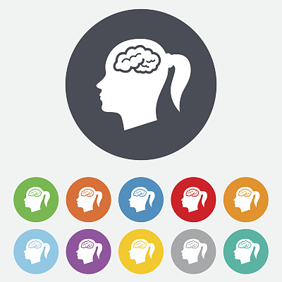 头部带有脑标志图标。女女头图片下载