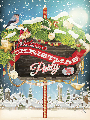 挂着圣诞皮草树枝的木制横幅。图片下载