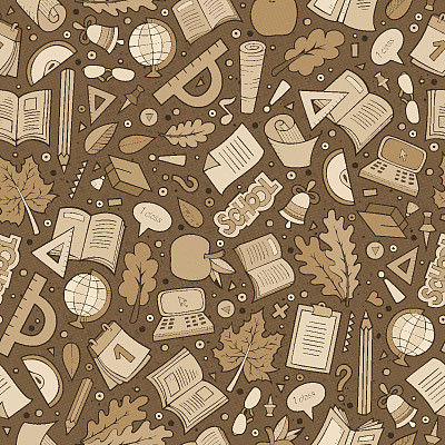 卡通可爱手绘学校无缝图案图片下载