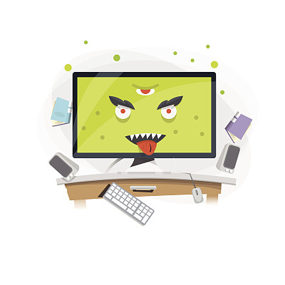 病毒对电脑。怪物-矢量图图片下载