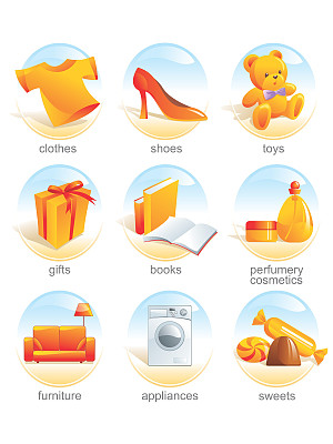 图标集购物，商场相关物品。Aqua风格图片下载