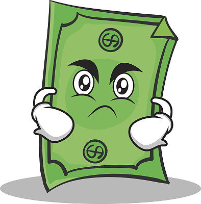 愤怒的脸美元人物卡通风格矢量插图图片下载