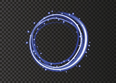 蓝色闪亮的圈与魔法闪闪发光。素材图片