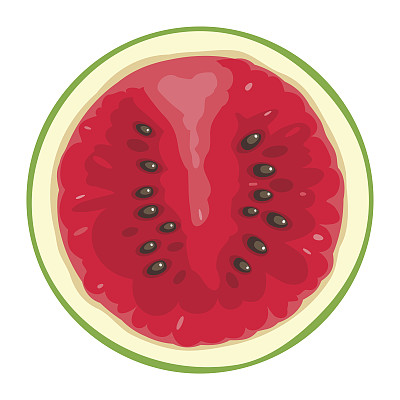 白色背景上的圆形西瓜片。平的颜色说明图片下载