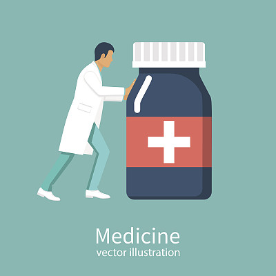 医生带着一瓶药。图片下载