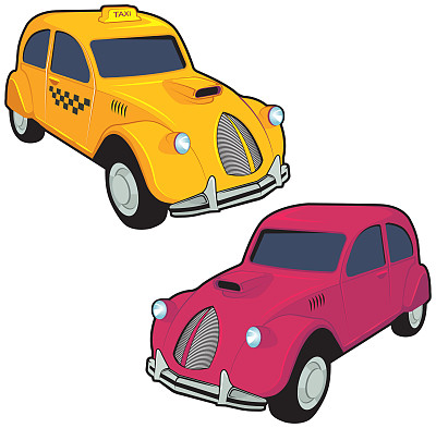 出租车和红色轿车图片下载