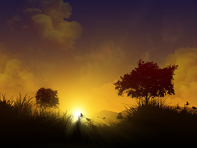 神奇的日落剪影图片下载