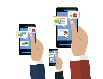 移动和网上商店的概念。手拿着智能手机。数字营销、实体店、电商购物。图片下载