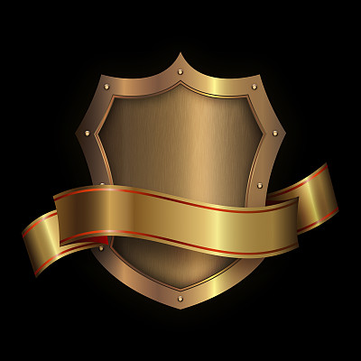 黄金铆接盾牌与金丝带。图片下载