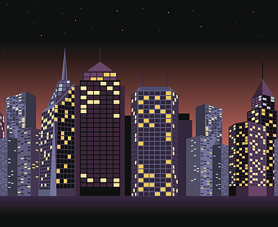 无缝城市景观与摩天大楼在夜间图片下载