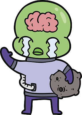卡通大脑外星人哭着挥手告别素材图片