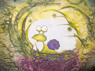 有趣的蜗牛，一幅现代蜡染真丝原画图片下载