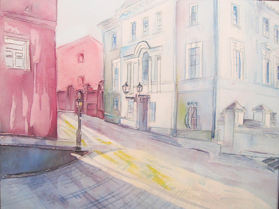 欧洲城市景观，绢上原创蜡染画图片下载