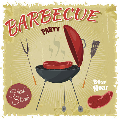 烧烤复古，烧烤复古，烧烤，牛排，肉类矢量菜单复古海报套装。图片下载