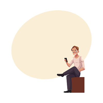 男人坐着，玩智能手机，发短信，发短信，用手机图片下载