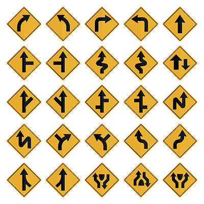 一组方形黄色路标图片下载