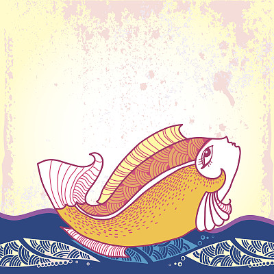 神话中的金鱼漂浮在波浪上图片下载