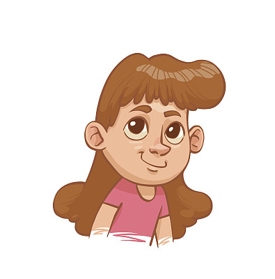 微笑着的小女孩的头，彩色的形象图片下载