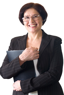 成熟的微笑秘书或商务女性孤立在白色的背景图片下载